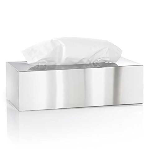 blomus -NEXIO- Kleenexbox aus poliertem Edelstahl, Kosmetiktuchbox für alle Papiertücher, Papiertuchspender Ein-Hand-Bedienung, exklusives Badaccessoire (H / B / T: 7,5 x 24 x 12 cm, Edelstahl, 66660)