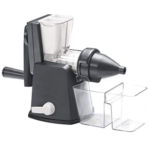 Lurch 200510 "Base&Soul" Slow Juicer / Manueller Kaltentsafter für Weizengras, Gemüse und Obst mittels Handkurbel, Grau / Weiß