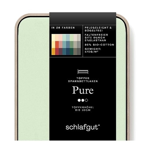Schlafgut Pure Topper Spannbettlaken 90x190cm bis 100x220cm Green Light, Spannbetttuch aus weicher Biobaumwolle