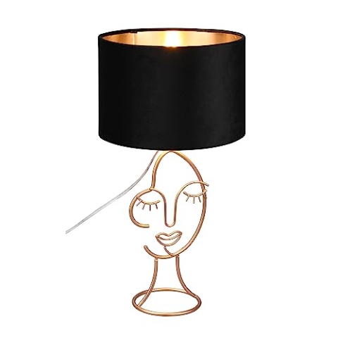 Reality Leuchten Tischleuchte Mary R51221002, Metall goldfarbig, Schirm Stoff Schwarz/goldfarbig, exkl. 1x E27