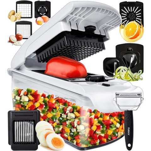 Gemüseschneider Spiralschneider Gemüsehobel - Gemüse Schneider Zwiebelschneider Kartoffelschneider Obstschneider - Vegetable Chopper Cutter Dicer (9-in-1 - Weiß)