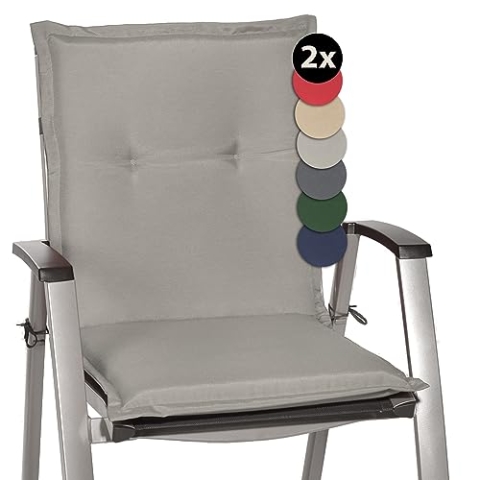Beautissu 2 er Set Niedriglehner Auflage Gartenstuhl 100x50x6 cm Loft NL - Sitzkissen Niederlehner Rückenkissen niedrig Stuhlkissen Schaumkern Füllung Kissen Hellgrau
