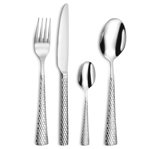 Amefa Besteck QUADRILLE, stilvolles Rautenmuster, Zisele-Dekor, Edelstahl 18/0 glänzend, 24-teilig