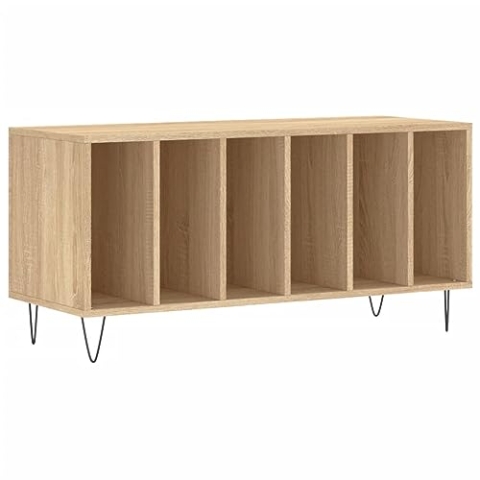 vidaXL Plattenschrank, Schallplattenschrank mit viel Stauraum, Plattenspieler Schrank für Wohnzimmer, LP Schrank Schallplattenständer, Sonoma Eiche Holzwerkstoff