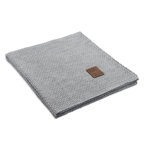 KNIT FACTORY - Jesse Gestrickte Decke - Wohndecke - Kuscheldecke - Gestrickte Sofadecke - Plaid aus Wolle - Wolldecke - Grau - 160x130 cm