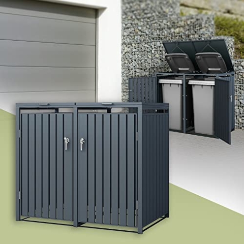 ML-Design Mülltonnenbox 2er für 2 Tonnen 240L 132x80x116,3 cm, Anthrazit, Stahl, wetterfest, Abschließbare Mülltonnenverkleidung mit Klappdeckel/2 Türen, Müllbox Mülltonnecontainer Mülltonnenabdeckung