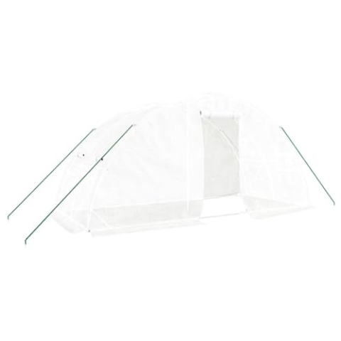 vidaXL Gewächshaus, Foliengewächshaus mit Stahlrahmen, Tomatengewächshaus mit Reißverschlusstür Fenstern, Treibhaus Folientunnel Frühbeet, Weiß 10m² 5x2x2,3m