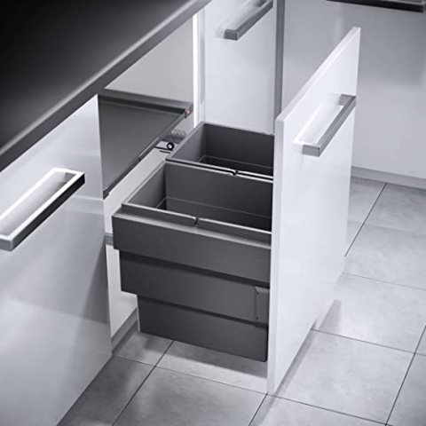 Hailo Abfallsammler Auszug 3608311 | für 30cm Unterschrank | Cargo Synchro 1fach 30 Liter | Dunkelgrau (60er Schrank 2fach)