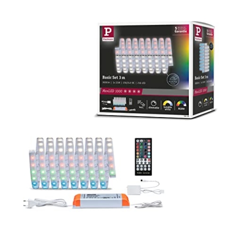 Paulmann 70529 MaxLED 1000 LED Strip RGBW Basisset IP44 33W 1000lm/m dimmbar 3m Silber Kunststoff 72LEDs/m 75VA