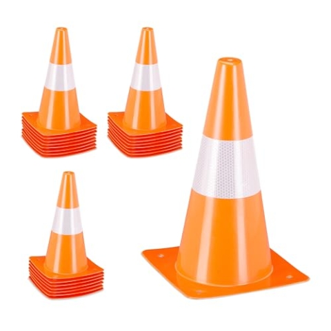 Relaxdays Pylonen 24er Set, Fußball, Hundetraining, Markierungskegel 31 cm, reflektierende Verkehrshütchen, orange
