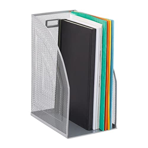 Relaxdays 4 x Stehsammler Metall, DIN A4, Stehordner breit, Mesh, Zeitschriftensammler Büro, HBT: 32 x 16 x 24,5 cm, Silber