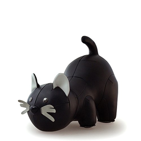Züny Katze, Buchstütze, Türstopper, Briefbeschwerer, Kunstleder, 1 Kg (Schwarz)