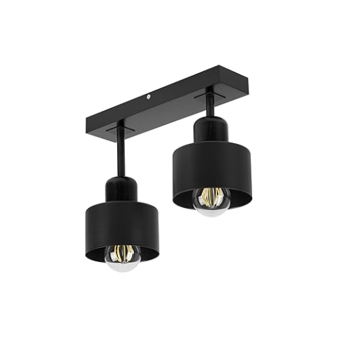 alfalux Deckenlampe Mit 2 Lampenschirmen LED Holz-Metall-Deckenleuchte Leuchte Lampe Wohnzimmerlampe Schlafzimmerlampe Kinderzimmer Wohnzimmer Schlafzimmer Küche Deckenleuchten SC30x7SC (SCHWARZ)