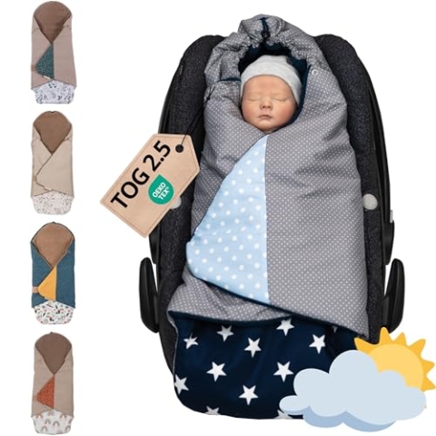 ULLENBOOM Einschlagdecke Babyschale, 100% OEKO-TEX Materialien, Blau Hellblau Grau (Made in EU) - Babydecke für Kindersitz oder Kinderwagen, kuschelige Decke für Babys, Ideal für Herbst und Winter