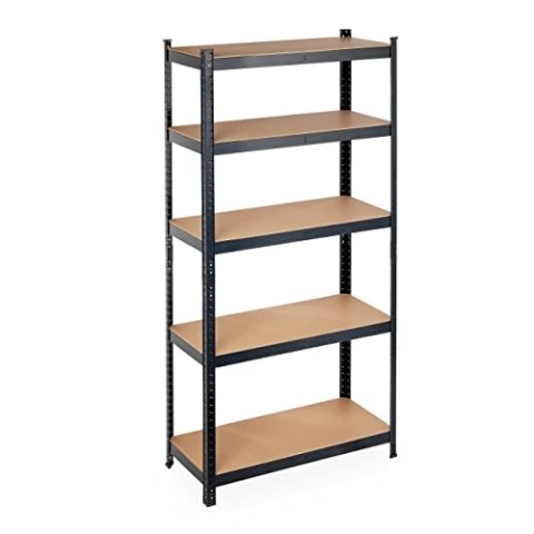 Relaxdays 2 x Schwerlastregal, Traglast 875 kg, 5 MDF Ebenen, zum Stecken, Keller, Garage, Stahl, HBT: 180 x 90 x 40 cm, schwarz