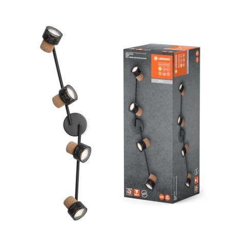 LEDVANCE DECOR SPOT CORK, 4 x 3,4W, 920lm, schwarz, Spotleuchte, verstellbare Köpfe, vielseitig anwendbar, Innenraumspot, austauschbare LED-Lampen, dimmbar, warmweiße Lichtfarbe, GU10