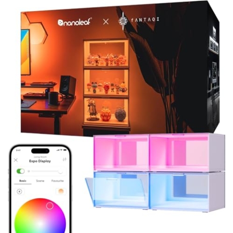 Nanoleaf Smart LED Schuhboxen 4er Starterpack, Stapelbare transparente Vitrinen für Figuren & Dekoration, Aufbewahrungsboxen Musik Sync, WLAN App- & Sprachsteuerung (kompatibel mit Alexa, Apple Home)