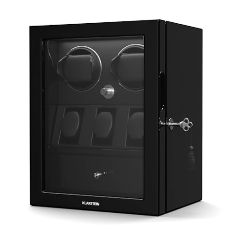 Klarstein ChronoVault Uhrenbeweger für 5 Uhren – Automatik-Uhrenbeweger mit Leisem Japanischem Motor, Veganes Leder, 4 Rotationsmodi & 3 Richtungen