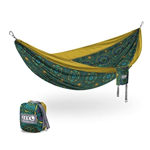ENO, Eagles Nest Outfitters DoubleNest Druck leichte Camping-Hängematte für 1 bis 2 Personen, Mantra/Gold