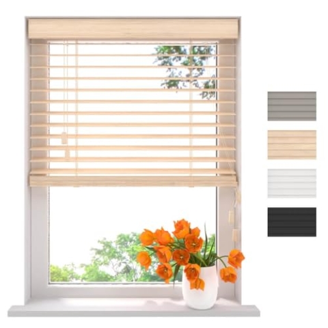 Raamdecoratie Bambus Holz Jalousie Easy Nerf - 50 mm - Helle Eiche - 60 x 130