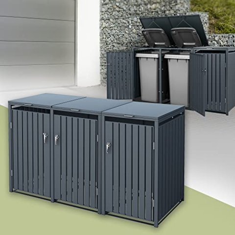 ML-Design Mülltonnenbox 3er für 3 Tonnen 240L 200x80x116,3 cm, Anthrazit, Stahl, wetterfest, Abschließbare Mülltonnenverkleidung mit Klappdeckel/3 Türen, Müllbox Mülltonnecontainer Mülltonnenabdeckung