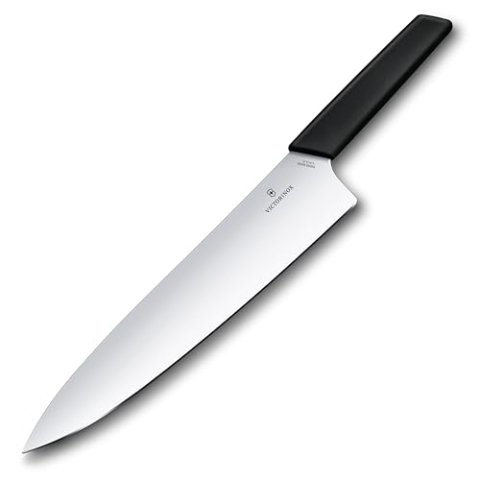 Victorinox Swiss Modern Tranchiermesser für Fleisch, Gerader Schliff, 25 cm lange Klinge aus Edelstahl, Ergonomischer Kunststoffgriff, Schwarz