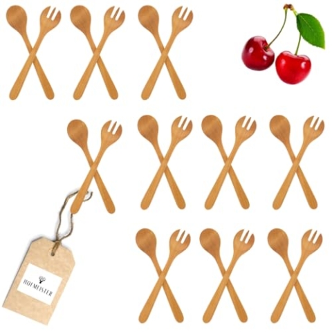 10x HOFMEISTER® Salatbesteck aus Kirsch-Holz, 35 cm, Made in Europe, 2-teilig, Salatgarnitur, Salatlöffel & Salatgabel, kein Plastik im Salat, antibakteriell, Salatbesteck-Set, Servierhilfe