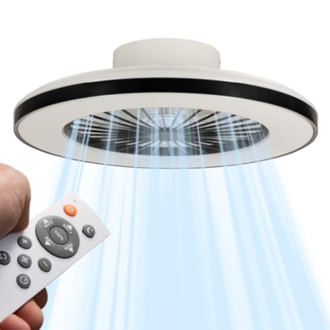 LED's light Deckenventilator mit Licht 55W dimmbar CCT 48cm schwarz-weiss
