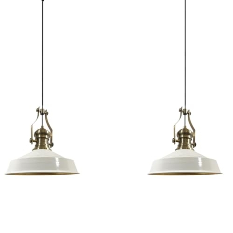 bamyum Neo-Asletl Pendelleuchte Esstisch Weiß 2 Flammig Metall 40cm, Hängelampe Wohnzimmer, Hängelampe Industrial Vintage, Küchenlampe Vintage Schwarz, Esstischlampe