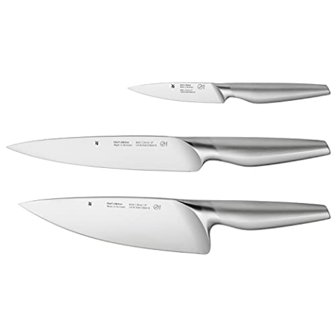 WMF Chef's Edition Messerset 3teilig, Made in Germany, 3 Messer geschmiedet, Küchenmesser, Kochmesser, Fleischmesser, Spickmesser, Performance Cut, Spezialklingenstahl, Holzbox