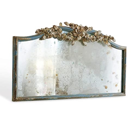 Loberon Spiegel Juliers, Antik-Finish auf der Spiegelfläche, opulente Florale Verzierungen, Shabby-Stil, Romantisches Design, Wohn-Accessoire, Eisen, Spiegelglas, antikblau/klar