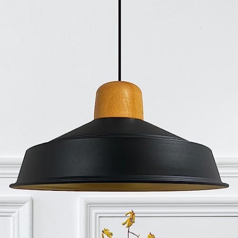 bamyum Asletl Pendelleuchte Esstisch Holz Ø41 cm, Hängelampe Esstisch Holz, Hängelampe Industrial Vintage, Küchenlampe Hängend Vintage, Wohnzimmerlampe Pendelleuchte Schwarz Metall Küchenlampe Hängend
