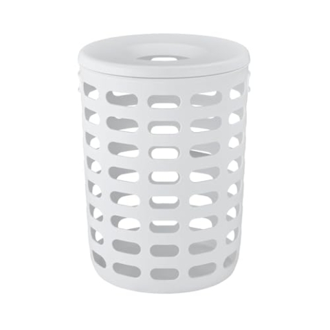 blomus Wäschesammler -KORIE- | Dekorativer Wäschekorb 90L | Farbe Weiß | Großer Wäschebehälter mit Deckel 40Ø x 54H cm