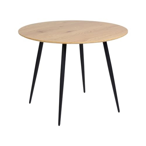 Beliani Esstisch Heller Holzfarbton/schwarz 100 cm rund MDF-Platte Stahl Bjorka