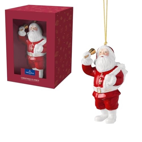 Villeroy & Boch – Christmas Classics Ornamente Weihnachten "Santa" Bunt, Weihnachtsdeko, Weihnachtsdekorationen, Figur, Baumschmuck, Anhänger, Premium Porcelain, Kunststoff, Metall