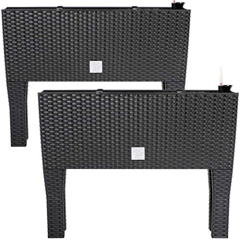 Deuba® Hochbeet 2in1 Funktion Balkonkasten 30L Bewässerungssystem mit abnehmbaren Füßen Polyrattan Beet Garten Balkon Kunststoff Anthrazit 60x25cm