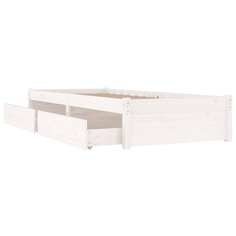 vidaXL Bett mit Schubladen Holzbett Massivholzbett Einzelbett Bettgestell Bettrahmen Schlafzimmerbett Schlafzimmermöbel Weiß 100x200cm