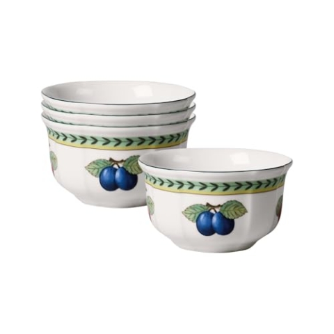 Villeroy & Boch French Garden Fleurence Schalen 4er Set, 700 ml, Müslischalen mit Früchte-Dekor, Premium Porzellan, Weiß/Bunt