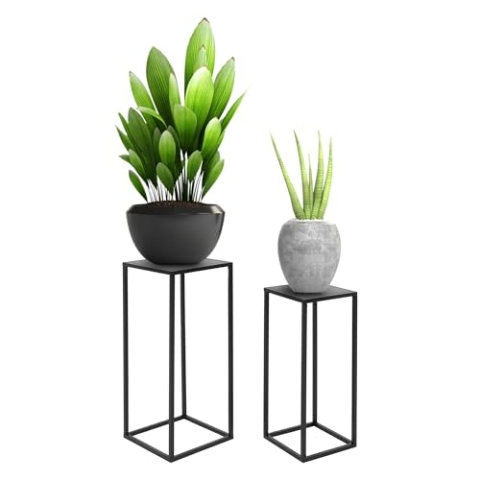 ML-Design Blumenständer im 2er Set, Schwarz, 20x60x20/30x70x30 cm, Moderne Blumentopfständer, Wetterfeste und robuste Pflanzenständer aus Metall, Blumentopfhalter 2-TLG, Blumenhocker Pflanztopf Deko