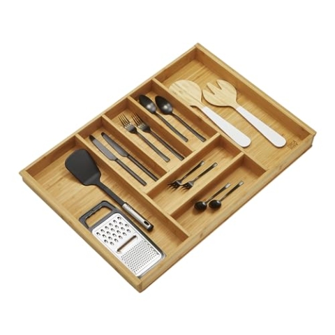 Orga-Box-1 BAMBUS Besteckeinsatz mit 7 Fächern für Blum Tandembox/Antaro Schubladen 719 x 473 mm im 80er Schrank Besteckkasten für Wellmann und Alno Küchen und vielen weiteren mehr
