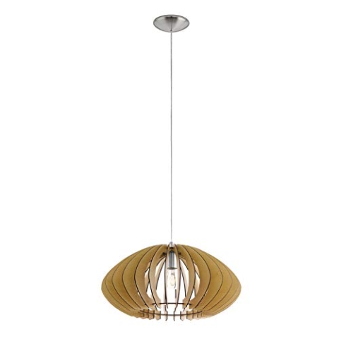 EGLO Pendelleuchte Cossano 2, 1 flammige Hängelampe Vintage, Hängeleuchte aus Stahl und Holz in Nickel-Matt, Ahorn, Esstischlampe, Wohnzimmerlampe hängend mit E27 Fassung, Ø 50 cm
