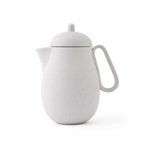 Teekanne 1 Liter aus Porzellan, Tropffrei, inklusiv Tee Sieb für losen Tee, Matt Sand Grau