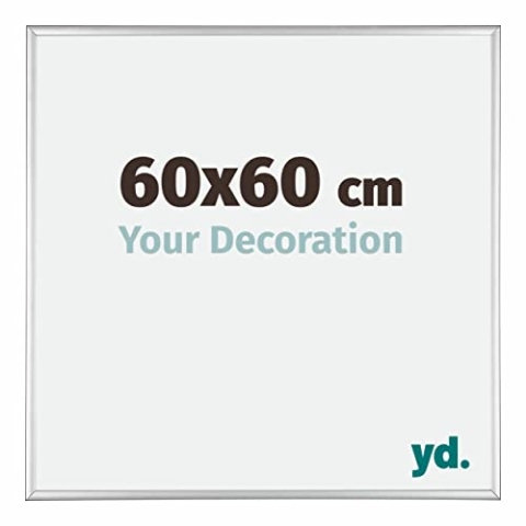 yd. Your Decoration - Bilderrahmen 60x60 cm - Silber Hochglanz - Bilderrahmen aus Aluminium mit Acrylglas - Antireflex - 60x60 Rahmen - Kent