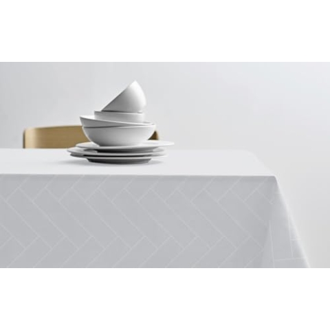 Södahl Tiles Damast-Tischdecke aus 100% Baumwolle, Tischtuch mit Staincoat, Wasserabweisend & Abwaschbar, 140 x 320 cm, Weiß
