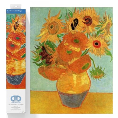 Diamond Dotz DD13-011 "Sonnenblumen" von Van Gogh, ca. 71,12 x 55,9 cm gro?, Diamond Painting, Malen mit Diamanten, funkelndes Bild zum Selbstgestalten, f?r Kinder und Erwachsene