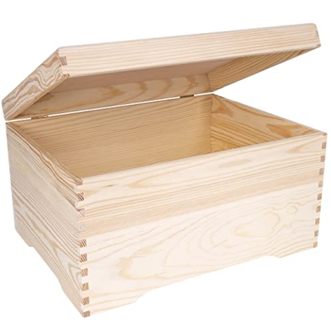 Creative Deco XXL Große Holztruhe Holzkiste mit Deckel | 40 x 30,5 x 24 cm | Erinnerungsbox Holzbox Aufbewahrungsbox Spielzeugkiste Unlackiert Kasten | Ideal für Wertsachen, Spielzeuge und Werkzeuge