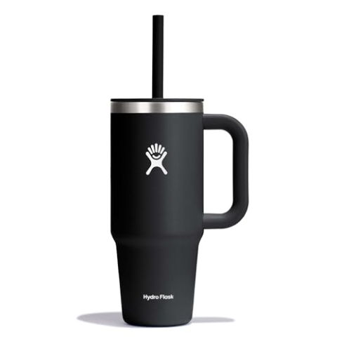 HYDRO FLASK - Travel Tumbler 709ml (24oz) mit verschließbarem Press-In-Strohhalmdeckel - Edelstahl - Doppelwandige Vakuumisolierung - Spritzwassergeschützter Deckel - Black