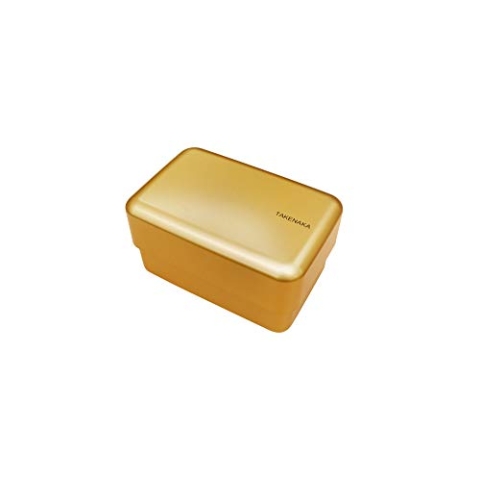 Bento Knabberbox, umweltfreundliche Lunchbox, hergestellt in Japan, BPA- und Schilfrohrfrei, mikrowellen- und spülmaschinenfest, Takenaka Bento Box (Gold *Band: Orange)