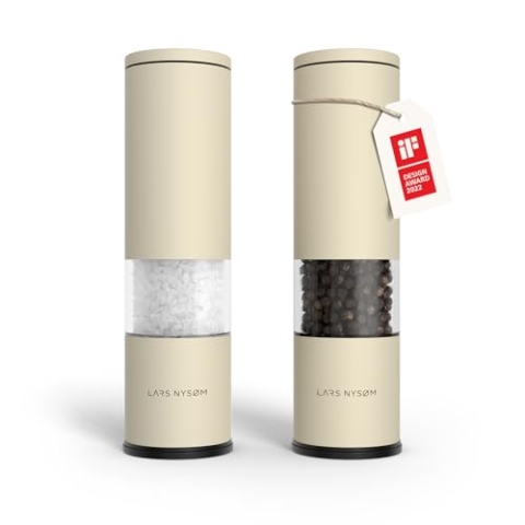LARS NYSØM Salz und Pfeffer Mühle 2er Set Manuell mit einstellbarem Keramik-Mahlwerk von grob bis fein I Design Gewürzmühlenset (2 Stück) (Almond Beige)