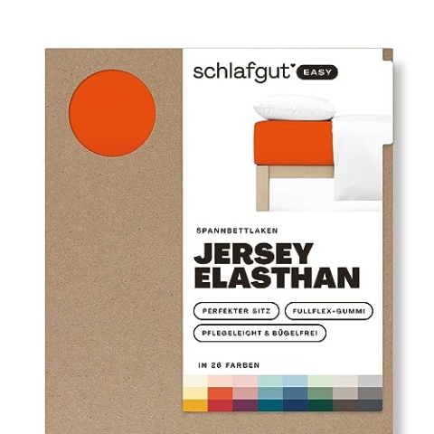 Schlafgut Easy Jersey Elasthan Spannbettlaken 180x200 bis 200x220 Red Mid, Spannbetttuch aus superweicher Baumwolle mit Elasthan